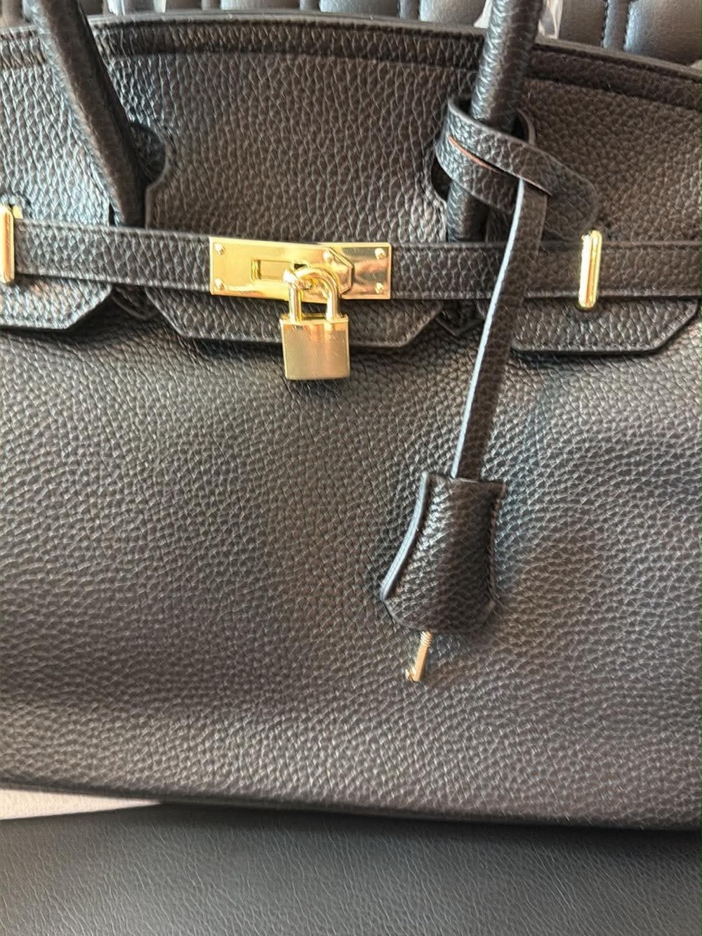 Classic Black Leather Top-Handle Satchel with Gold Hardware - Picture 7 of 9